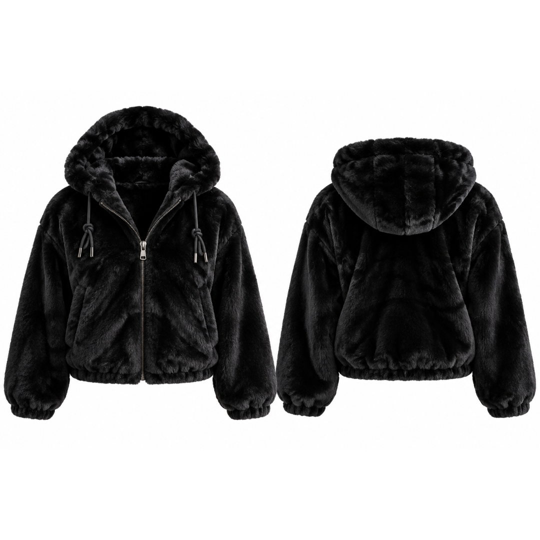Veste Courte Femme en Fausse Fourrure à Capuche – Vanina Paris