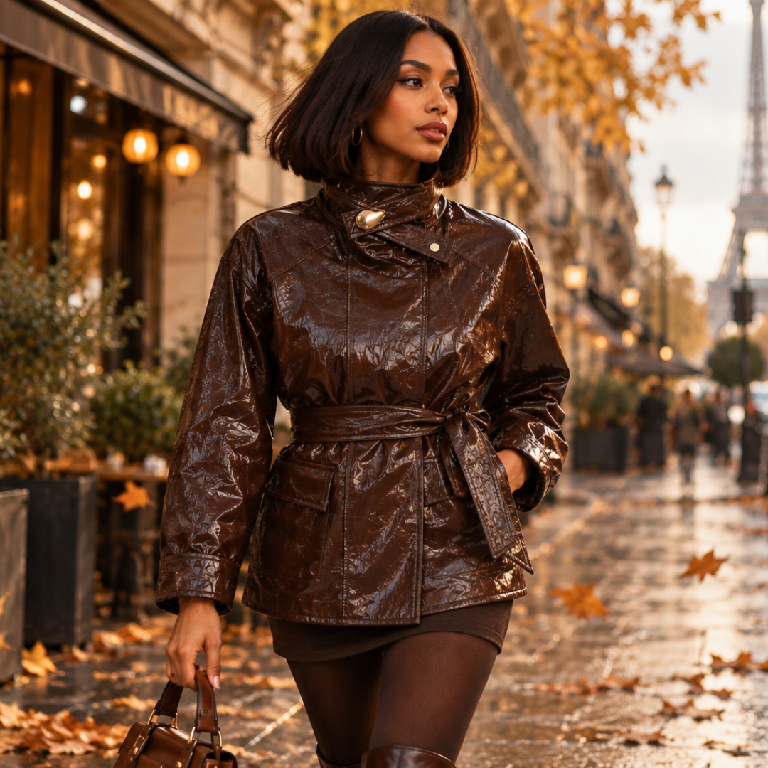 Trench Court en PU Effet Verni – Vanina Paris
