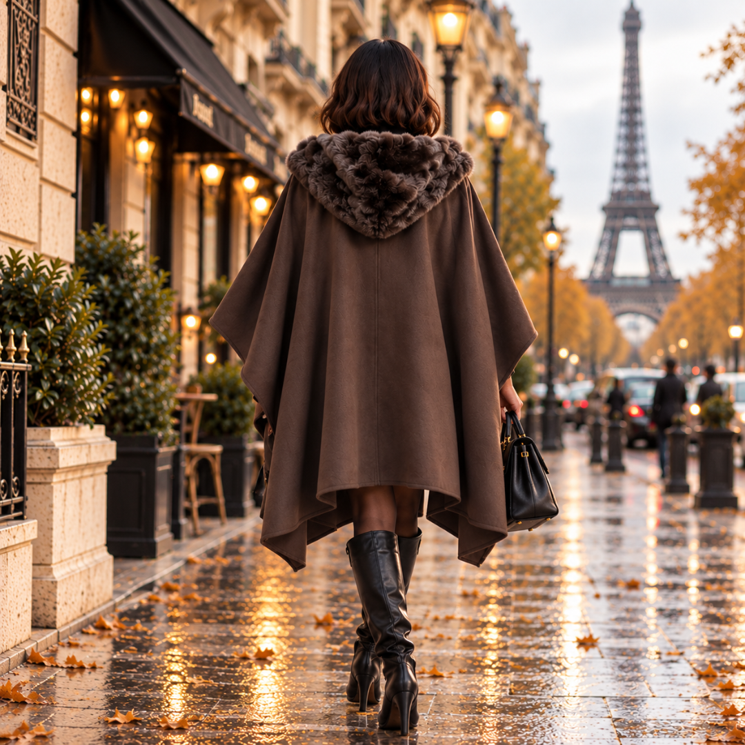 Cape Femme à Capuche Fourrée | Vanina Paris