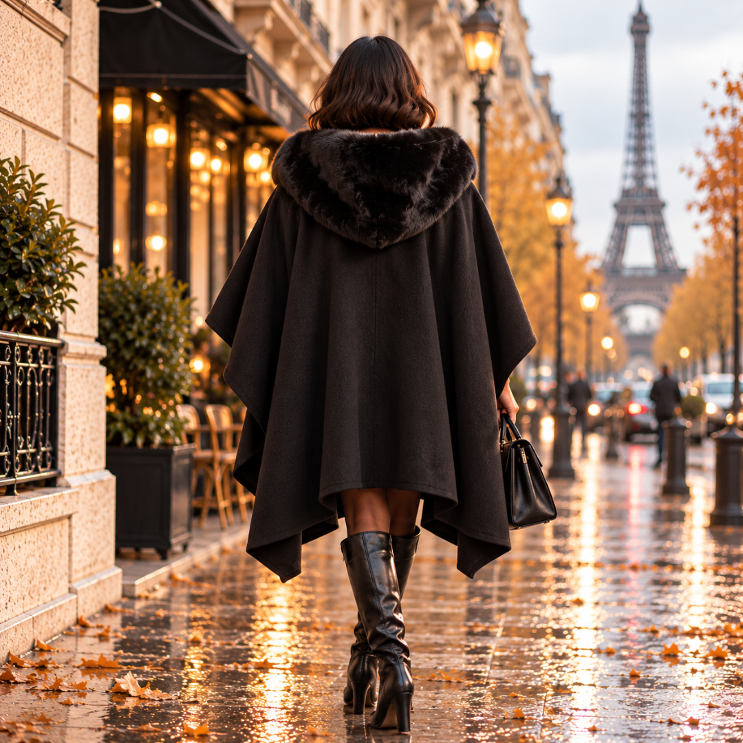 Cape Femme à Capuche Fourrée | Vanina Paris