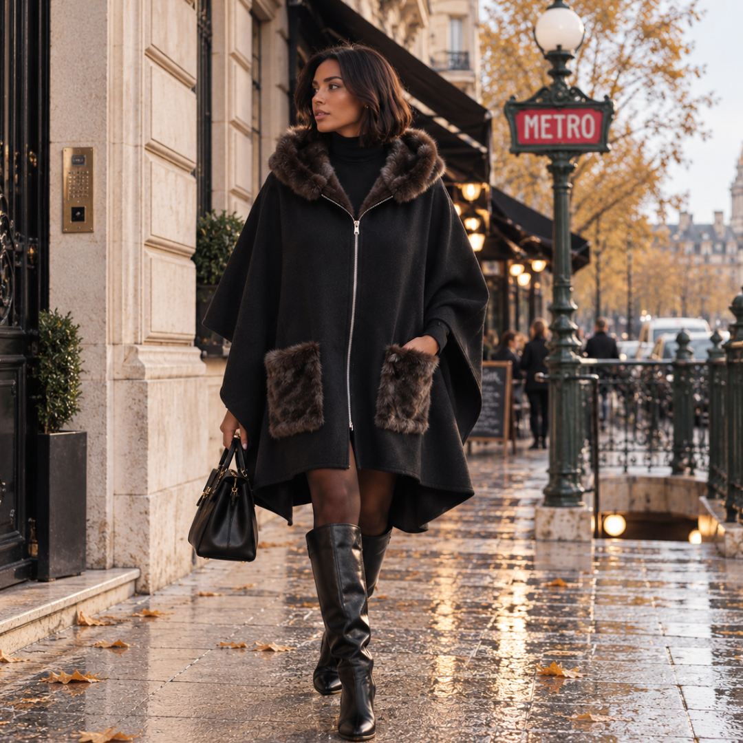 Cape Femme à Capuche Fourrée | Vanina Paris