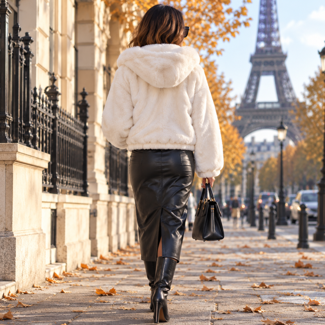 Veste Courte Femme en Fausse Fourrure à Capuche – Vanina Paris