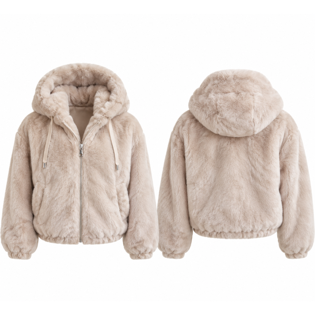 Veste Courte Femme en Fausse Fourrure à Capuche – Vanina Paris