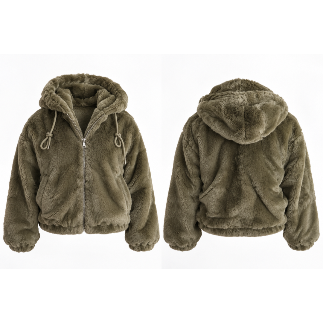 Veste Courte Femme en Fausse Fourrure à Capuche – Vanina Paris