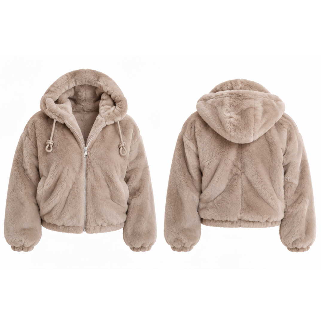 Veste Courte Femme en Fausse Fourrure à Capuche – Vanina Paris