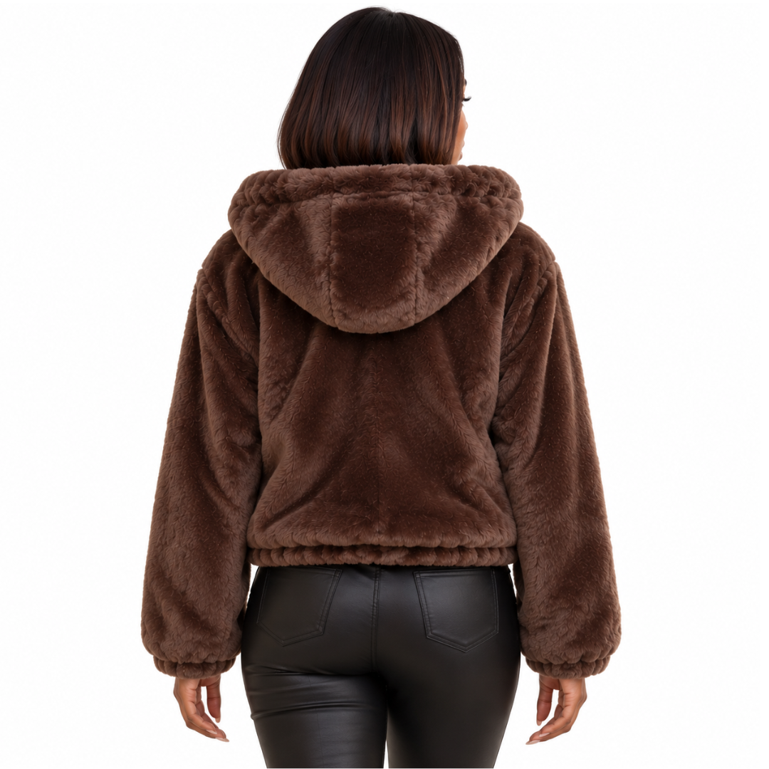 Veste Courte Femme en Fausse Fourrure à Capuche – Vanina Paris